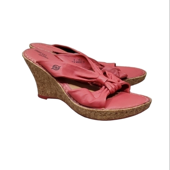 Born Women Driller Cork Pink Wedge Leather Sandals shoes sz 9 - Picture 1 of 11